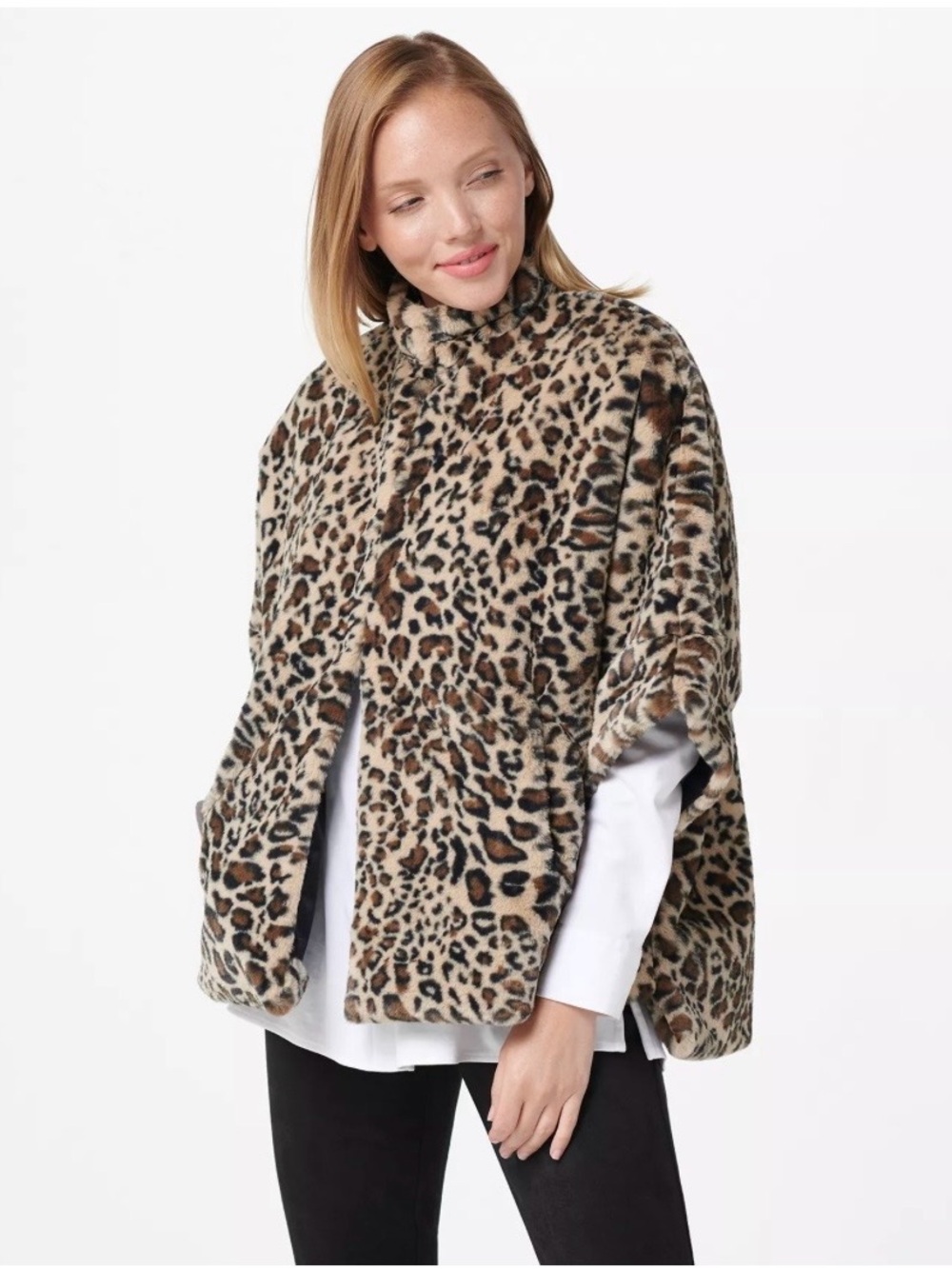 NEW Dennis Basso Faux Fur Dolman Sleeve Leopard Jacket Size Small MSRP $159